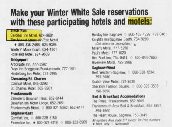 Cardinal Inn Motel - Feb 1989 Ad (newer photo)